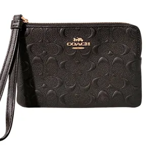 Coach Black Signature Embossed Leather Wristlet Pouch thumbnail 1