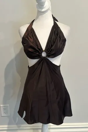 PepperMayo Brown Halter Mini Dress thumbnail 1