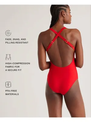 NWT Quince Italian Cross-Back One-Piece Swimsuit in Red - Size: Medium thumbnail 7