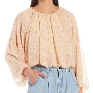 Gianni Bini Floral Long Sleeve Round Neck Blouse Pink Floral Print Stripes Sz XS thumbnail 1