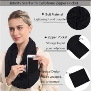 Beyond Yoga Black Infinity Scarf With Cellphone Zippered Pocket thumbnail 6