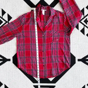Victoria’s Secret Flannel Long PJ Set in Lipstick Bold Lurex Plaid Small thumbnail 5
