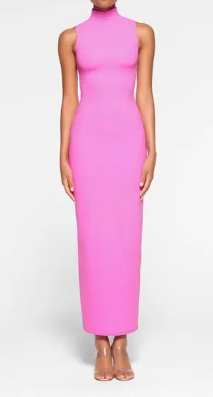 SKIMS NWT Fits Everybody Mock Neck Sleeveless Maxi Dress in Neon Orchid SMALL thumbnail 1