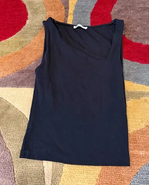 Zara Women Black Asymmetrical Strap Square Neck Sleeveless Tank Top Size Small thumbnail 1