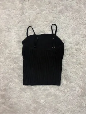 Abercrombie black Ribbed Spaghetti-Strap Crop Top thumbnail 3