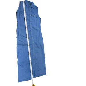90s Ralph Lauren 100% Linen Shirt Dress Womens PS Blue Sleeveless Button Midi thumbnail 8