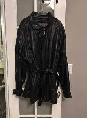 100% Leather Trench Coat Black Size XL thumbnail 1