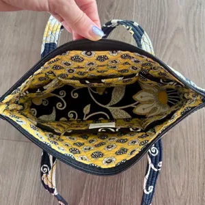 Vera Bradley Yellowbird Shoulder Bag Zip Top Retired Black Yellow Floral thumbnail 6