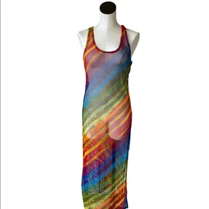 Nwot Mesh Sheer Rainbows Multicolored Swim Coverup Dress thumbnail 4