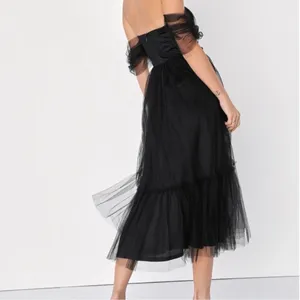 Lulus Divine Dreamer Off the Shoulder Tiered Midi Dress,‎ Black, Small, NWT thumbnail 6