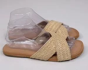 OLD NAVY Women's Criss Cross Woven Raffia Slide Sandals Beige/Tan-8 thumbnail 4