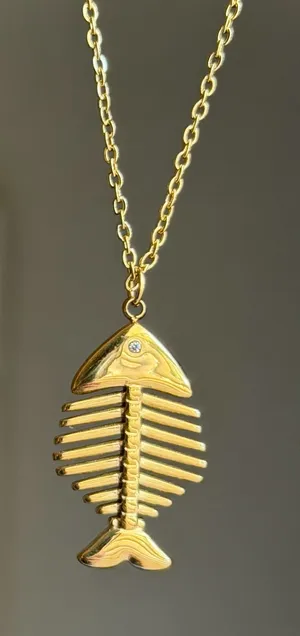 Handmade gold tone stainless steel fish necklace 🐟🌀 thumbnail 2