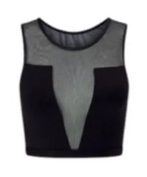 Black Mesh Cropped Yoga Dance Tag less Fitted Top XS thumbnail 1