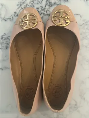 Tory Burch Blush Nude Leather Ballet Flats with Gold Logo Size 6 thumbnail 4