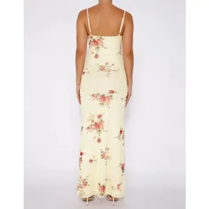 Women's Yellow Floral Sleeveless Cami Camisole Maxi Bodycon Slip Tank Dress Sz S thumbnail 3