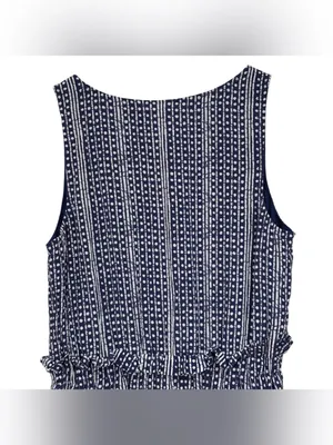 Madewell Blue White Batik Print Silk Paperbag Ruffle Waist Dress Size 8 Womens thumbnail 8