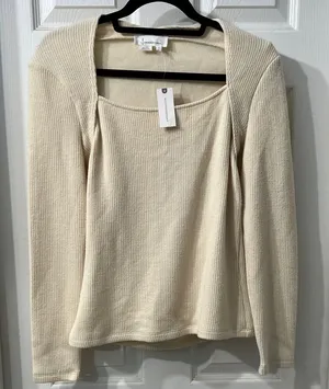 Anthropologie Cream Ribbed Square Neck Sweater NWT – Size M thumbnail 1