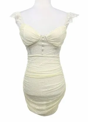 Windsor Lace Mini Dress Medium Cream Ruched Bodycon Bustier Coquette Romantic thumbnail 1