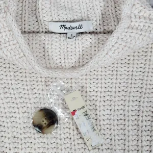 Madewell Women S Beige Chunky Knit‎ Mock Neck Button Side Wool Cotton Sweater thumbnail 3
