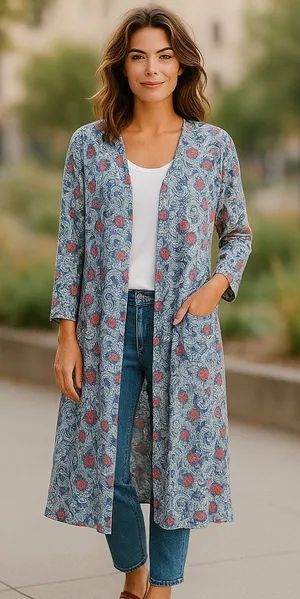 LuLaRoe Womens Duster Size Large Sarah Blue‎ Yellow Orange Paisley Knit Long NEW thumbnail 1