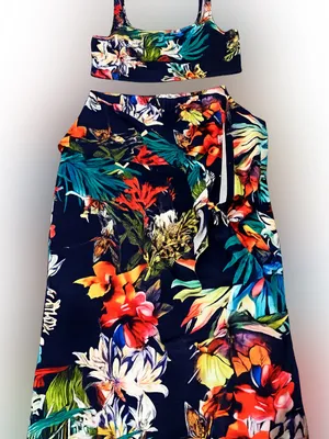 SHEIN Navy Tropical Floral Maxi Skirt Set with Multicolor Blooms‎ thumbnail 1