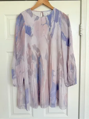 Aritzia Wilfred Daydreamer Pastel Flowy Mini Dress Long Sleeve Size S Lavender thumbnail 2