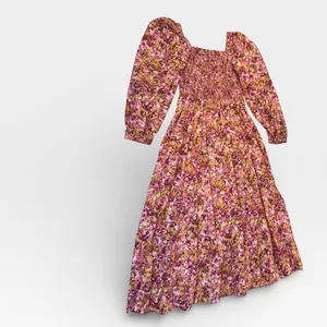 J.Crew Pink Floral Smocked Puff Sleeve Cotton Midi Dress XS Fit Flare thumbnail 3