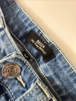 True Religion Blue Flare Jeans with Rhinestone Script thumbnail 2