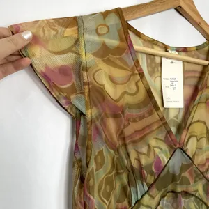 NWT Cinta sheer 90s flutter sleeve a-line dress women's size medium nylon thumbnail 3