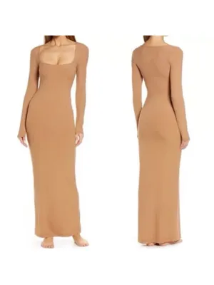 NWT SKIMS Soft Lounge Scoop Neck Maxi Dress - Camel thumbnail 2