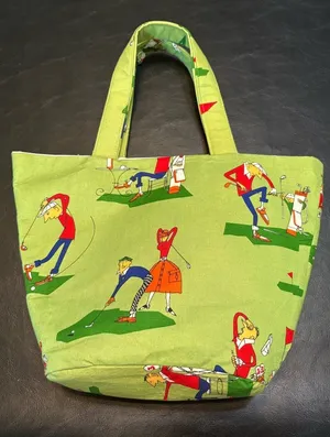Green Golf Print Tote Bag with Velcro closure and interior pocket thumbnail 1