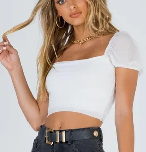Princess Polly White Puff Sleeve Crop Top thumbnail 1