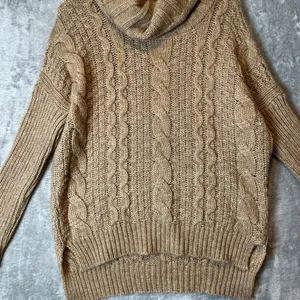 Cozy Chunky Knit Turtleneck Sweater Cable Knit, Slouchy‎ Fit Brown Alpaca Wool S thumbnail 3