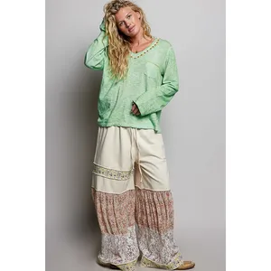 POL V-Neck Contrast Stitch Lightweight Knit Long Sleeve Top - Large thumbnail 4