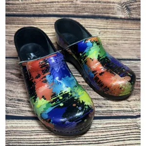 Dansko Paint Splatter Patent Leather Professional Stapled Clogs Shoes 11 thumbnail 1