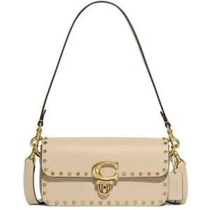 Coach Ivory Glove Tan Leather w/ Crystal Rivets Studio Baguette Shoulder Bag New thumbnail 1