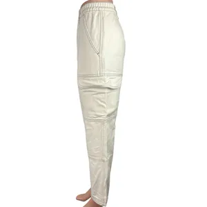 Pacsun Women's White Elastic Waist Relaxed Straight Leg Denim Cargo Jeans Size M thumbnail 2