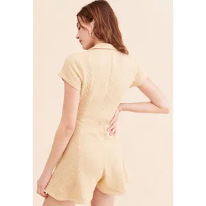 Free People FP Beach Ramona Textured Knit Button‎ Front Romper Tan Beige Large thumbnail 2