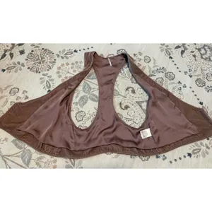 Free People Blush Suede Cropped Vest Top Mauve Boho Festival Size XS thumbnail 4