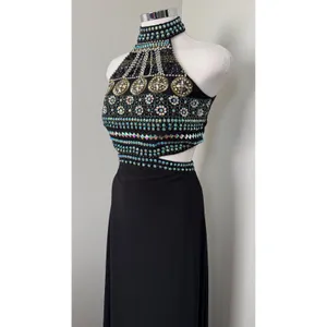Crystal Doll Black Halter Neck Cutout Beaded Maxi Dress‎ Size 9 Prom Formal thumbnail 3