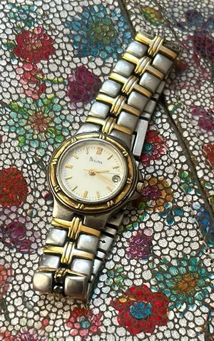 Bulova Women Watch Stainless Steel Gold Silver WR Battery White Date Quartz thumbnail 1