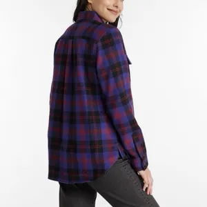 LL Bean Purple Scotch Plaid 1/4 Zip Cotton Flannel Shirt Relaxed MEDIUM thumbnail 2