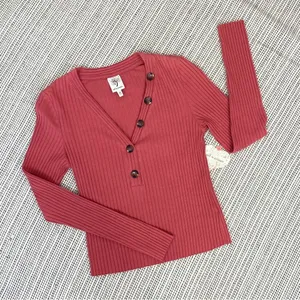 Self Esteem‎ Ribbed Knit V Neck Crop Shirt Spice Orange Medium thumbnail 12