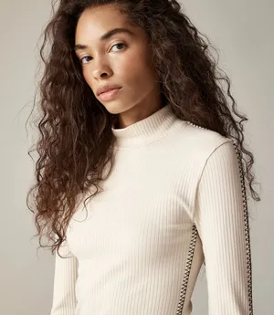 J.Crew Premium Rib Turtleneck Long Sleeve Whipstitch Trim Natural Beige M NWT thumbnail 1