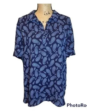 CATO Size XL High Low Summer Blouse Top w/ Collar thumbnail 1