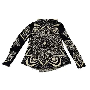 Free People Smitten Kitten Cardigan Women Small Black Mandala Boho Knit Sweater thumbnail 7