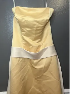Eden Maids Dress Womens 6 Yellow Strapless Satin Sheath Maxi Bridesmaid Gown thumbnail 1
