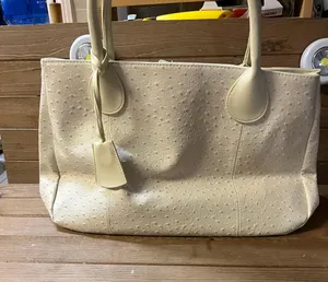 Estee Lauder Ostrich Leather Tote Bag,, Cream Color 17 wide x 10!height w/case thumbnail 2