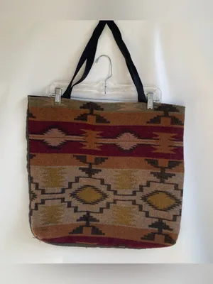 Handmade Southwest print fabric tapestry tote bag shoulder bag purse work travel thumbnail 2