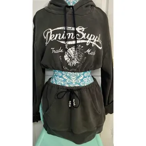 Denim & Supply Ralph Lauren Reworked Crop Hoodie Skirt Set Charcoal Gray L thumbnail 2